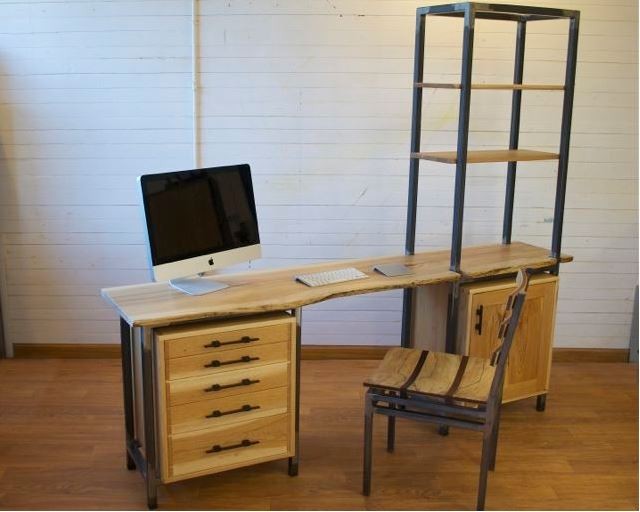 modular desk in hickory and raw steel- 72